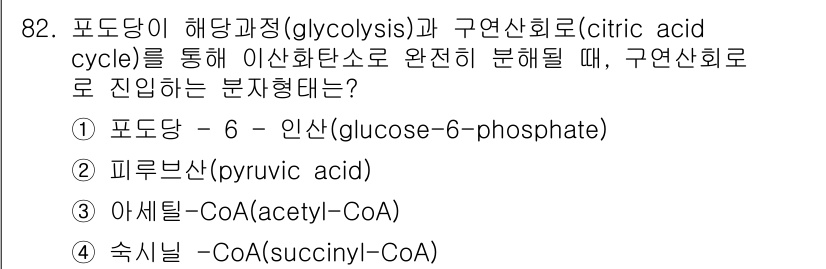 식품안전기사 2021년 83번 - 구연산회로(Citric acid cycle)로 진입하기 위해서는 아세틸-... 에 관한 핵심 기출문제