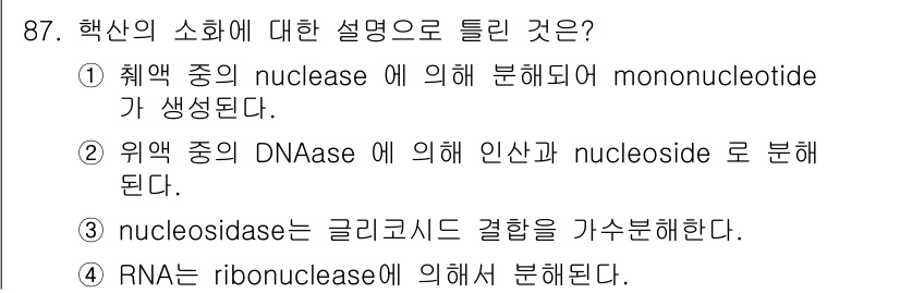 식품안전기사 2021년 88번 - 4번이 정답인 이유는, RNA는 ribonuclease에 의해 분해되며,... 에 관한 핵심 기출문제