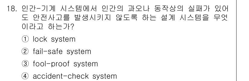 인간공학기사 2021년 18번 - . tool-proof system.  
도구 오작동 방지 시스템은 사용... 에 관한 핵심 기출문제