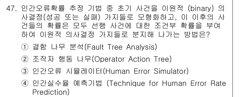 인간공학기사 2021년 47번 - 인적 오류 예측을 위한 시뮬레이션 방법을 사용하면 다양한 조건에서의 오류... 에 관한 핵심 기출문제