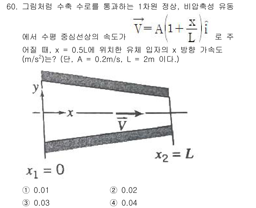 건설기계설비기사 2021년 62번 - 주어진 문제에서 비압축성 유체의 흐름에 대한 평균 속도를 계산해야 합니다... 에 관한 핵심 기출문제