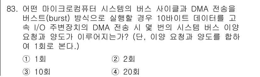 컴퓨터시스템기사(A형) 2021년 83번 - DMA(Direct Memory Access) 전송은 CPU의 개입 없이... 에 관한 핵심 기출문제