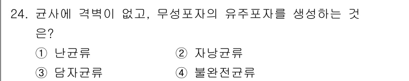 산림기사 2021년 24번 - . 난균류  
난균류는 세포벽이 없고, 액체 형태로 존재해 무성포자의 유... 에 관한 핵심 기출문제