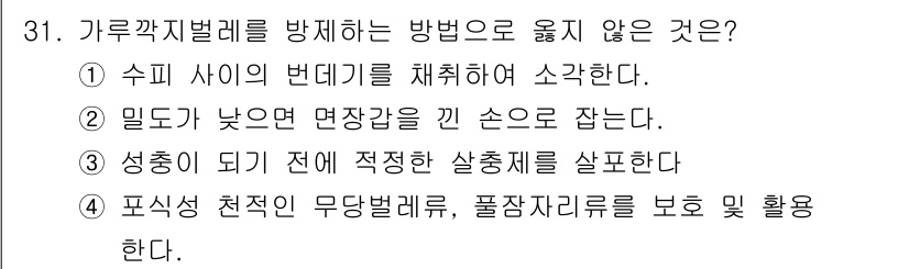 산림기사 2021년 31번 - 가루깍기벌레를 방지하기 위한 방법은 주로 환경 조절과 해충 방제에 초점을... 에 관한 핵심 기출문제