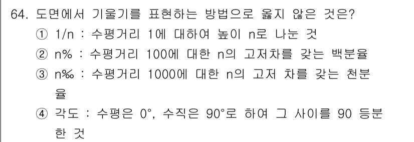 산림기사 2021년 64번 - 정답인 이유: 1/n은 수평거리에 대한 높이를 n으로 나눈 것으로서, 도... 에 관한 핵심 기출문제
