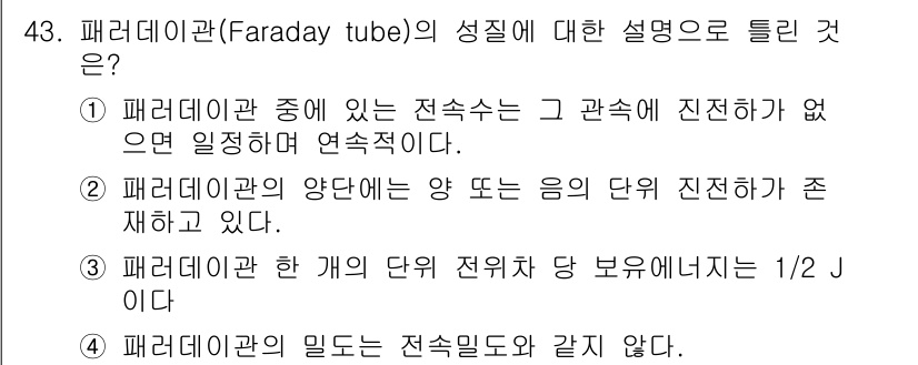 전기철도기사 2021년 43번 - 패러데이관(Faraday tube)은 전자기 유도 현상에서 전자기장과 파... 에 관한 핵심 기출문제