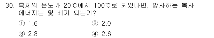 가스기사 2021년 30번 - 주어진 문제는 복사에너지 방사율에 관한 것으로, 흑체의 온도 변화에 따른... 에 관한 핵심 기출문제