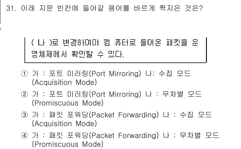 정보보안기사 2018년 31번 - 패킷을 미러링하는 포트 모드는 수신 모드에서 수신된 패킷을 그대로 복제하... 에 관한 핵심 기출문제