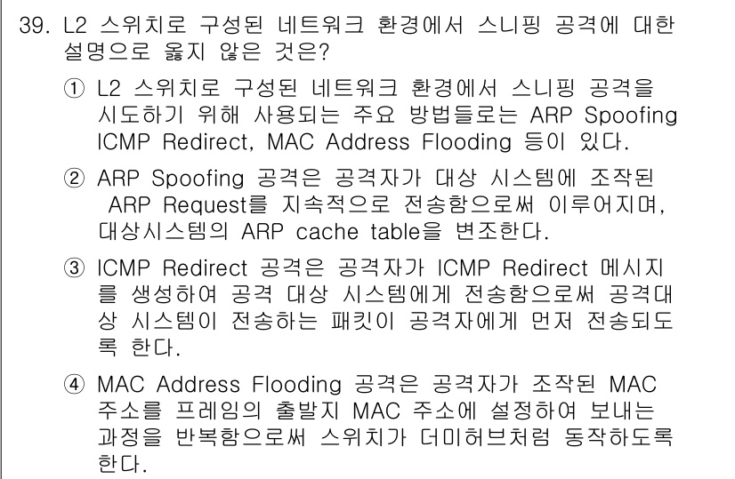 정보보안기사 2018년 39번 - 정답 2는 ICMP Redirect에 대한 설명이 틀렸기 때문입니다. I... 에 관한 핵심 기출문제