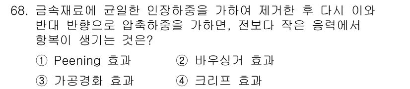 금속재료기사 2021년 69번 - 해당 자격증의 핵심 개념을 묻는 객관식 문제