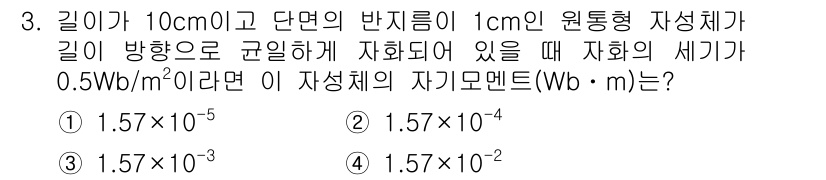 전기기사_필기 2021년 3번 - 문제에서 주어진 원통형 자성체의 길이와 반지름을 통해 세기와 자계의 관계... 에 관한 핵심 기출문제