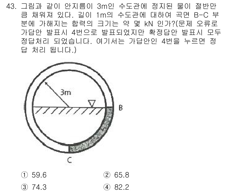 농업기계기사 2021년 43번 - 문제에서 주어진 도형의 체적을 구하기 위해 물체의 기하학적 형태를 분석해... 에 관한 핵심 기출문제