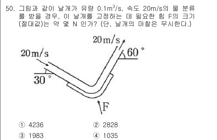농업기계기사 2021년 51번 - 이 문제에서 날개의 크기 N을 결정하기 위해서는 주어진 유량과 속도를 이... 에 관한 핵심 기출문제