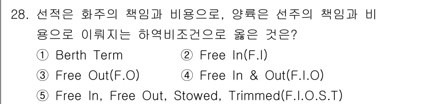 유통관리사_1급 2021년 29번 - . Free In, Free Out, Stowed, Trimmed (F.... 에 관한 핵심 기출문제