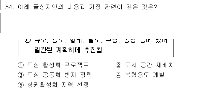 유통관리사_1급 2021년 55번 - 4. 정답인 이유: 도심 활성화 프로젝트는 계획적으로 지역의 상업과 문화... 에 관한 핵심 기출문제
