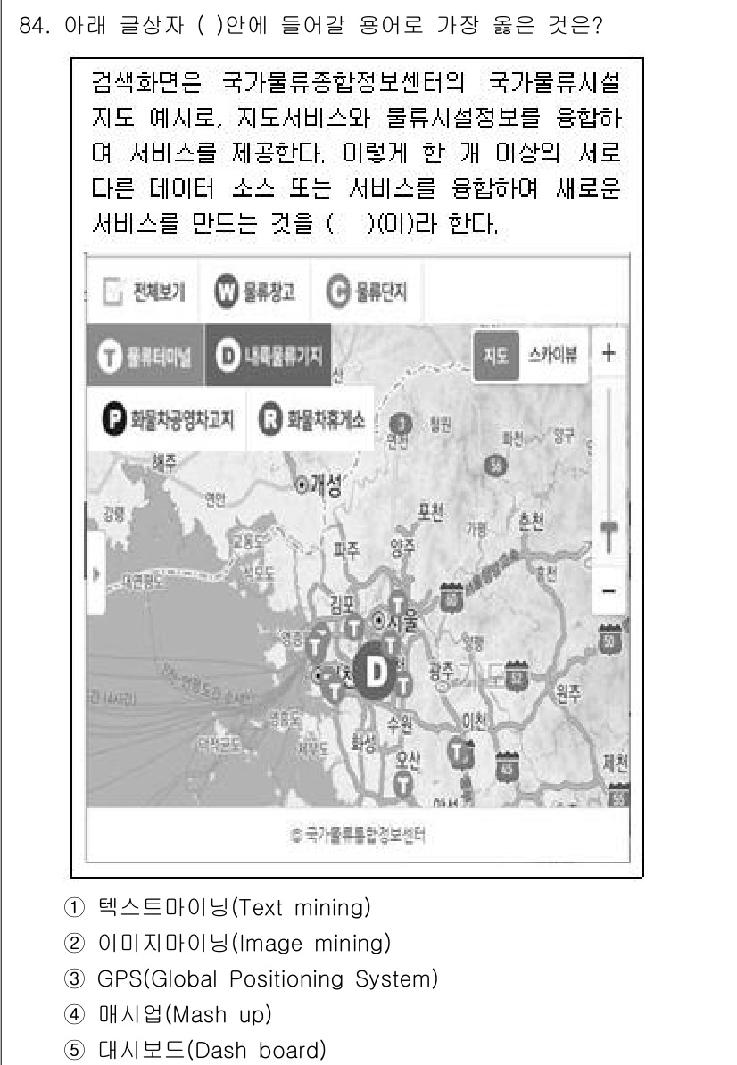 유통관리사_1급 2021년 86번 - . 

정답인 이유: 매쉬업(Mashup)은 다양한 데이터 소스를 결합하... 에 관한 핵심 기출문제