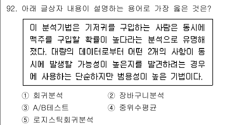 유통관리사_1급 2021년 94번 - . 

해설: 이 분석 기법은 기저귀 구매 데이터를 통해 소비자의 구매 ... 에 관한 핵심 기출문제