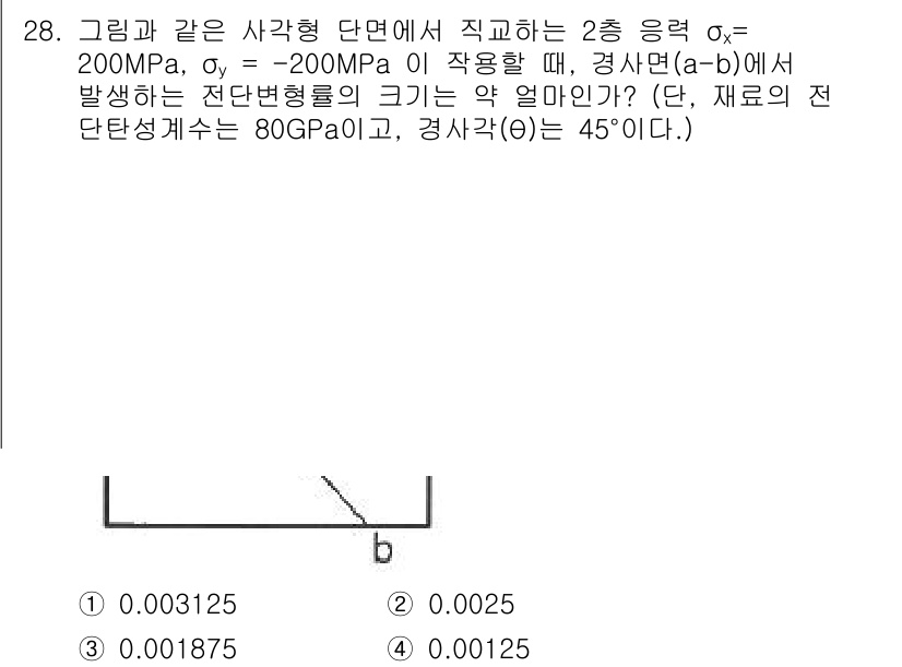용접기사 2021년 28번 - 주어진 문제에서 두 응력 상태를 고려할 때, 전단응력을 계산할 수 있습니... 에 관한 핵심 기출문제