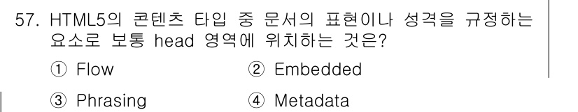 멀티미디어콘텐츠제작전문가(구) 2021년 57번 - . Metadata

해설: HTML5에서 콘텐츠 타입의 표현이나 성격을... 에 관한 핵심 기출문제