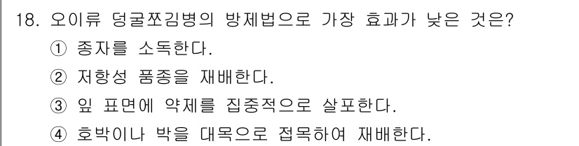 식물보호기사 2021년 18번 - 오이류 덩굴쪼김병의 방제법으로 가장 효과적인 방법은 3번입니다. 이 방법... 에 관한 핵심 기출문제