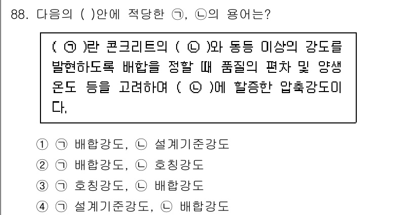 조경기사 2021년 89번 - .  

이 항목은 구조물의 압축 강도를 평가하기 위해 사용되는 압축강도... 에 관한 핵심 기출문제