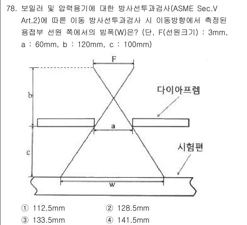 방사선비파괴검사기사(구) 2021년 79번 - 문제에서 제시된 삭도를 기반으로, 방사선 비파괴 검사에서 비례율에 따라 ... 에 관한 핵심 기출문제