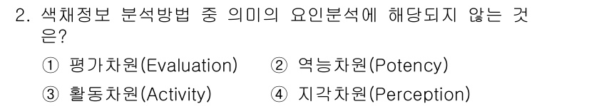 컬러리스트기사 2021년 2번 - 정답은 4번 자각차원(Perception)입니다. 자각차원은 개인의 인지... 에 관한 핵심 기출문제