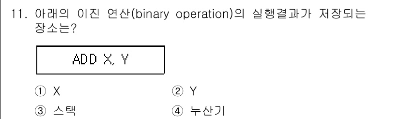 컴퓨터시스템기사(B형) 2021년 11번 - 해당 자격증의 핵심 개념을 묻는 객관식 문제