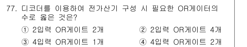 컴퓨터시스템기사(B형) 2021년 77번 - 디지털 회로에서 전가산기를 구성하기 위해서는 2개의 2입력 OR 게이트와... 에 관한 핵심 기출문제