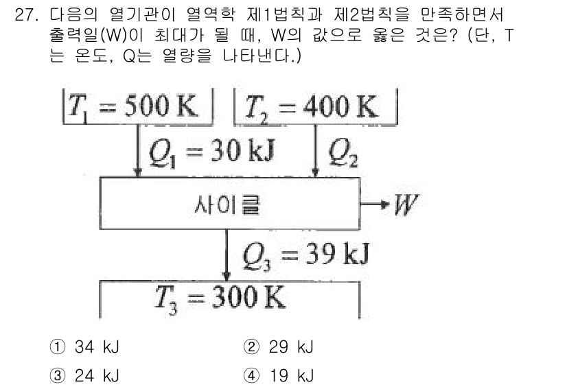 일반기계기사 2021년 27번 - 정답은 4번, 19 kJ입니다. 열역학 제1법칙에 따라 시스템의 내부 에... 에 관한 핵심 기출문제