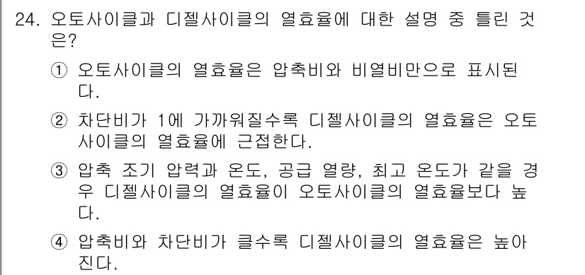 에너지관리기사 2021년 24번 - 4. 오토사이클의 열효율은 압축비에 따라 증가한다. 압축비가 높을수록 더... 에 관한 핵심 기출문제