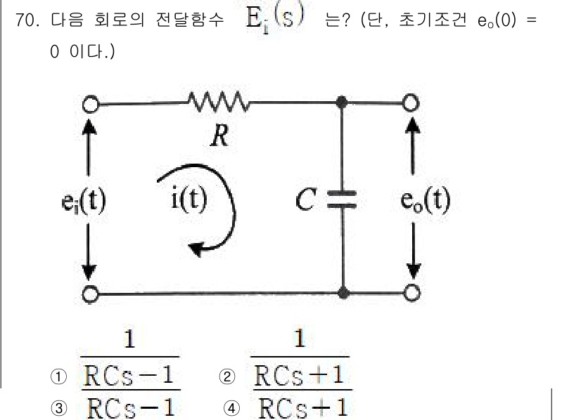 승강기기사 2021년 70번 - 주어진 회로에서 입력 전압 \( e_i(t) \)는 저항 \( R \)과... 에 관한 핵심 기출문제