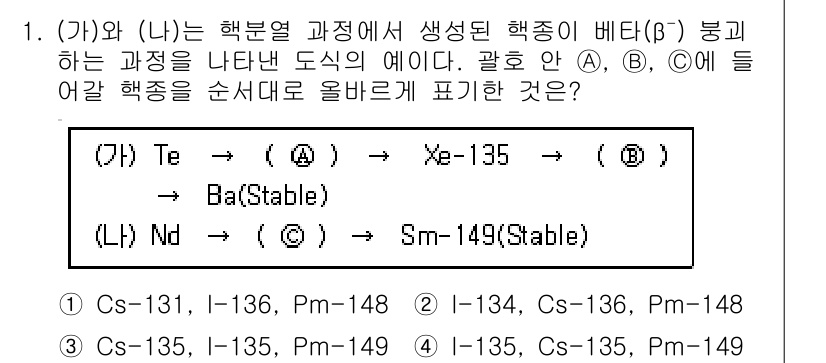 원자력기사 2021년 1번 - (가)와 (나)에서 각각 생성된 핵종은 β 붕괴 과정을 통해 더 안정한 ... 에 관한 핵심 기출문제