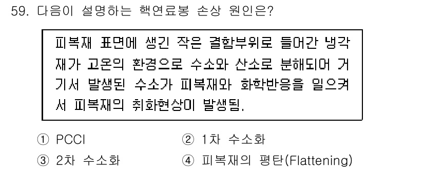 원자력기사 2021년 59번 - 정답은 3번, "피복재의 평탄화(Flattening)"이다. 이는 피복재... 에 관한 핵심 기출문제