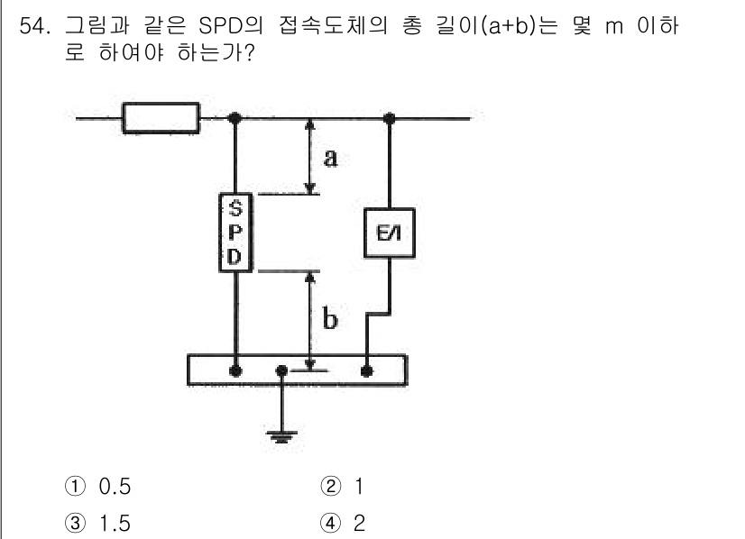 신재생에너지발전설비기사 2021년 54번 - 이 문제에서 SPD(서지 보호 장치)의 접속 도체의 총 길이 \( (a+... 에 관한 핵심 기출문제