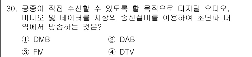 무선설비기능사 2021년 30번 - 해당 자격증의 핵심 개념을 묻는 객관식 문제