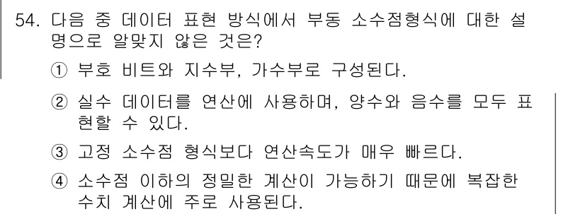 무선설비기능사 2021년 54번 - 고정 소스 점 형식은 연산 속도가 매우 느리므로 다양한 데이터 처리에 적... 에 관한 핵심 기출문제