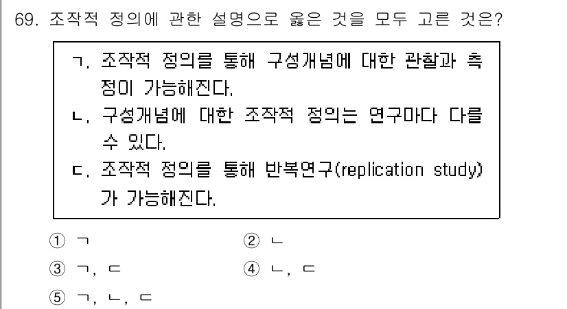 청소년상담사_1급(1교시)(구) 2021년 69번 - 조작적 정의는 연구에서 측정하고자 하는 개념을 구체적으로 규명하는 방법이... 에 관한 핵심 기출문제