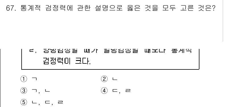 청소년상담사_1급(1교시) 2021년 67번 - 통계적 검정력은 귀무가설이 사실일 때 올바르게 귀무가설을 기각할 확률을 ... 에 관한 핵심 기출문제