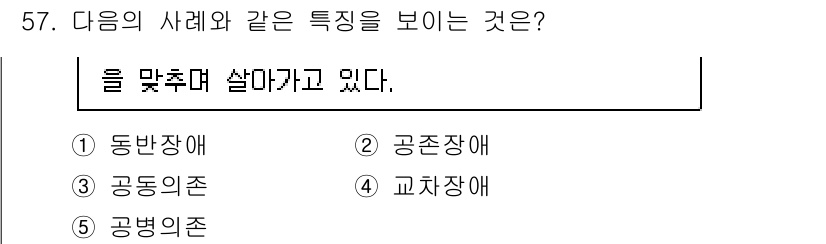 청소년상담사_1급(2교시)(구) 2021년 57번 - 정답은 3번 '공동의존'입니다. 공동의존은 다른 사람의 문제에 지나치게 ... 에 관한 핵심 기출문제