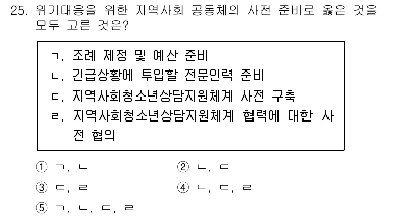 청소년상담사_2급(1교시) 2021년 25번 - 정답 5번은 지역사회청소년상담지원체계 협력에 대한 사전 협의와 관련된 내... 에 관한 핵심 기출문제