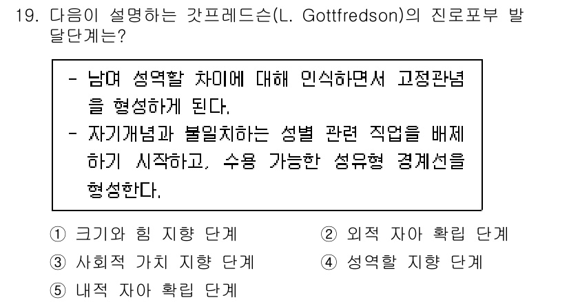 청소년상담사_2급(2교시)(구) 2021년 19번 - 정답인 이유는 남성과 여성 간의 성역할 차이를 인식하고 고찰함으로써, 개... 에 관한 핵심 기출문제