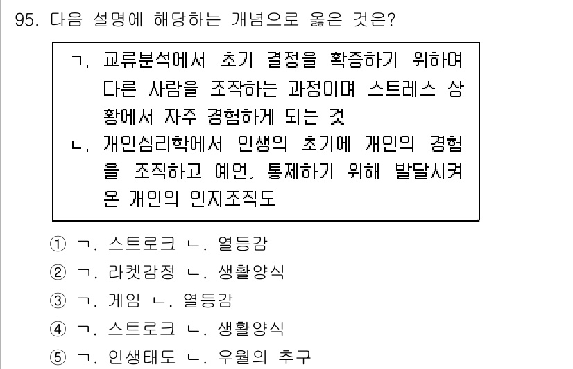 청소년상담사_3급(1교시)(구) 2021년 95번 - 문제에서 요구하는 것은 "개념"에 대한 올바른 설명입니다. 정답은 2번,... 에 관한 핵심 기출문제