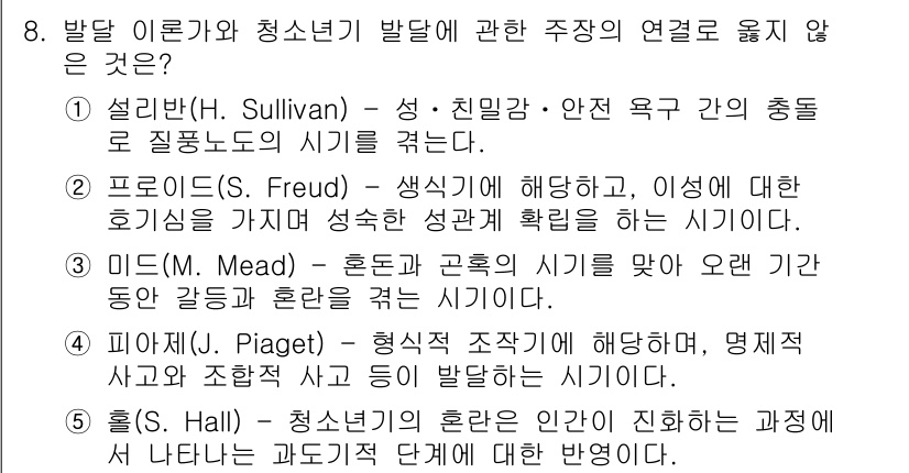 청소년상담사_3급(1교시) 2021년 8번 - 미드(M. Mead)는 주로 문화와 사회적 맥락에서 청소년의 발달을 다루... 에 관한 핵심 기출문제