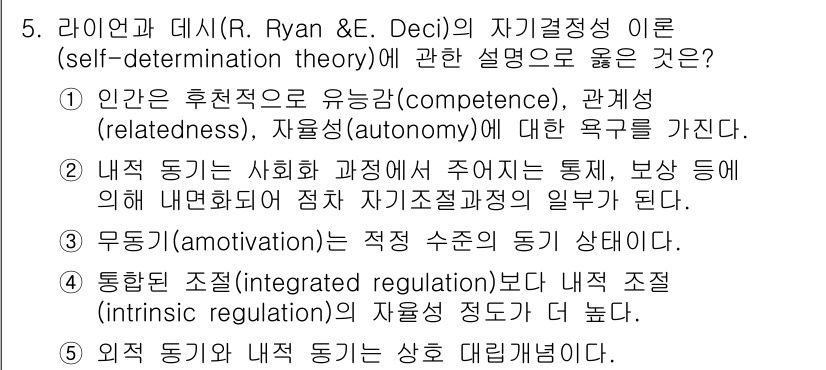 청소년상담사_3급(2교시)(구) 2021년 5번 - 4. 외적 동기와 내적 동기의 상호 대립관계입니다. 자아결정이론에서는 내... 에 관한 핵심 기출문제