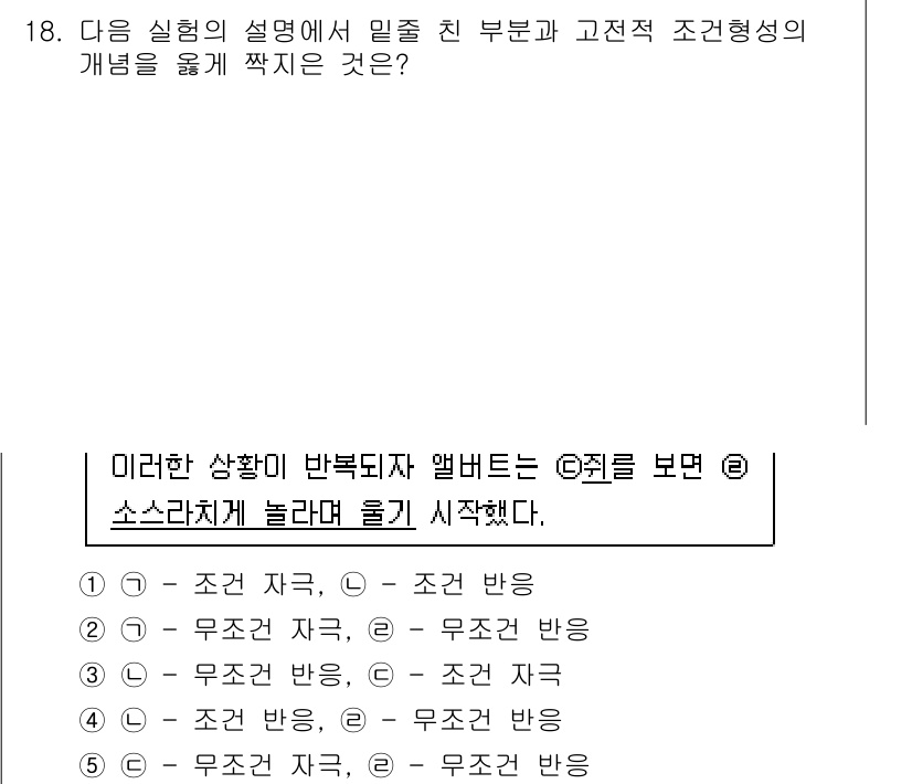 청소년상담사_3급(2교시) 2021년 18번 - 주어진 실험은 반복적인 조건에서 자극에 대한 반응을 관찰하는 것이다. ③... 에 관한 핵심 기출문제