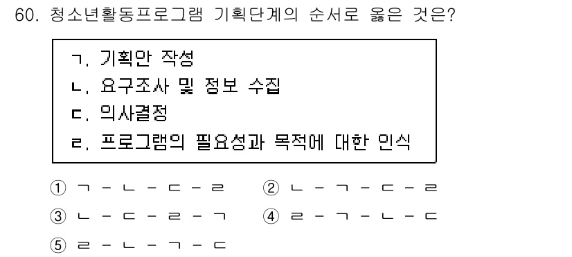 청소년상담사_3급(2교시) 2021년 60번 - 청소년활동 프로그램 기획 단계에서는 프로그램의 필요성과 목적을 명확히 인... 에 관한 핵심 기출문제