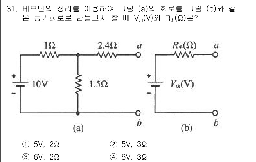 소방설비기사(전기분야) 2021년 31번 - 저항 R과 전압 V를 이용한 법칙에 따라 회로 (a)에서의 총 저항 R은... 에 관한 핵심 기출문제