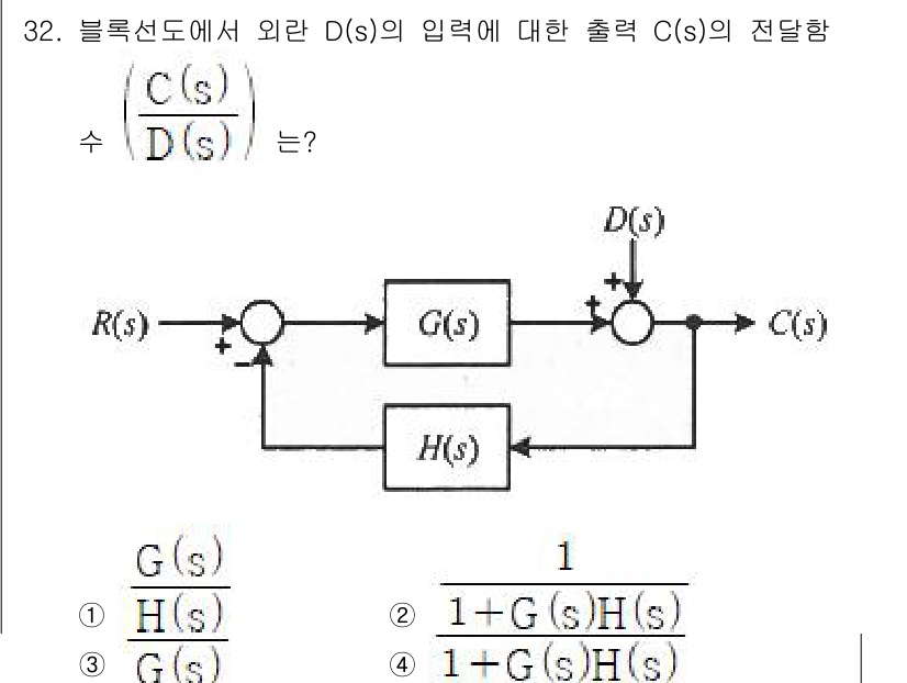 소방설비기사(전기분야) 2021년 32번 - 주어진 블록선도를 분석하면, 출력 C(s)는 R(s)와 D(s)의 영향을... 에 관한 핵심 기출문제