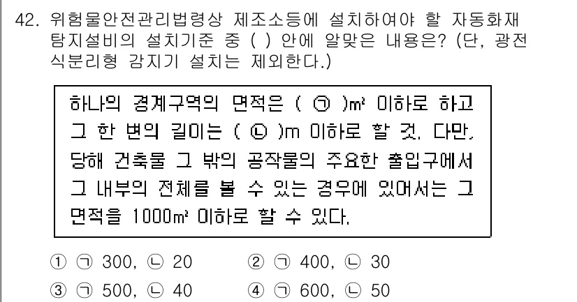 소방설비기사(전기분야) 2021년 42번 - 정답 4번을 선택한 이유는, 주어진 조건에 따라 위험물 안전관리법 시행규... 에 관한 핵심 기출문제